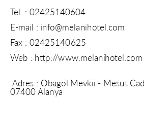 Melani Hotel iletiim bilgileri